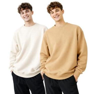 Imagem de Kit 2 Blusa Moletom Masculina Básica Gola Redonda Casual Manga Longa Conforto-Feminino