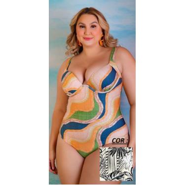 Imagem de Maiô Plus Size Estampado Meia Taça - Sol e Água, Estampado, Preto, 46