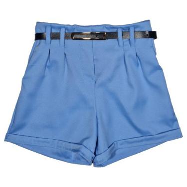 Imagem de Short Infantil Menina Alfaiataria Social Com Cinto - 2L Kids, Azul, 8