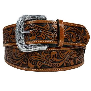 Imagem de Cinto Masculino Couro Bordado Reto Dawson Caramelo, Marrom, 85