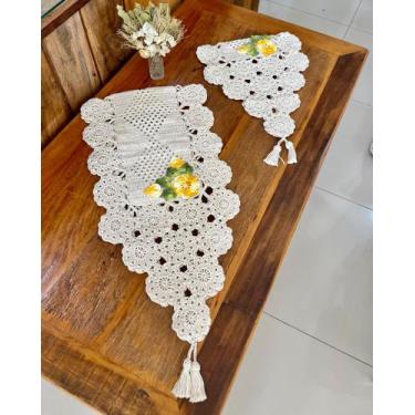 Imagem de Caminho De Mesa P 1m x 45cm Barbante Fino Bordado Crochê - Maria Croch