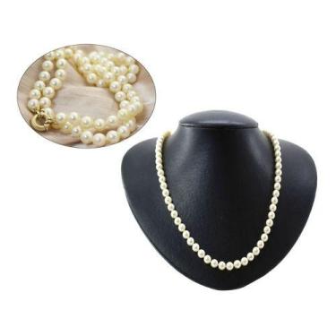 Imagem de Colar 65cm Pérolas Naturais De 8mm Luxuoso Ouro 18k J24948 - Mv Joias