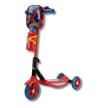 Imagem de Patinete infantil c/ mochila, garrafinha, luz e som homem-aranha - bbr