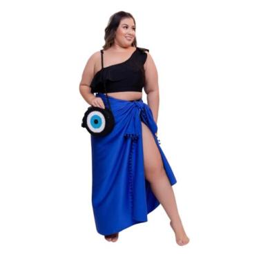 Imagem de Canga saída de praia plus size azul royal franjinha - - SEGUE O SOL, A