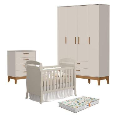 Imagem de Quarto de Bebê Completo Flip Danny 4 Portas 4 Gavetas MDF Areia Acetinado Reller Móveis