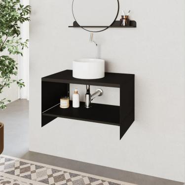 Imagem de Armário para Banheiro Slide Flat Suspenso sem Porta com 1 Prateleira MDP e Aço 65CM Preto Compace