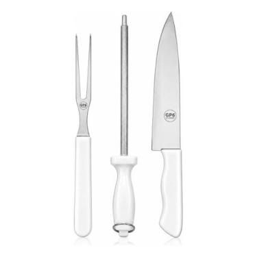 Imagem de Kit Para Churrasco 3 Peças Faca Garfo Chaira Inox - GP6