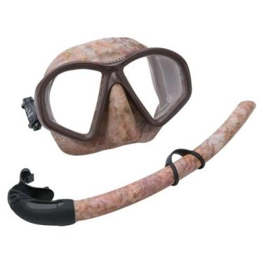 Imagem de Máscara Snorkel Seasub Camuflado Marrom p/ Pesca Sub Apneia Vol. Reduz