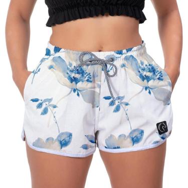 Imagem de Short Praia Feminino Folhagem Azul Estampado Academia Caminhada Corrida Qualidade Conforto-Feminino