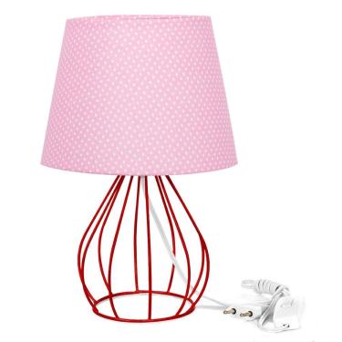 Imagem de Abajur Cebola Dome Rosa/bolinha Com Aramado Vermelho