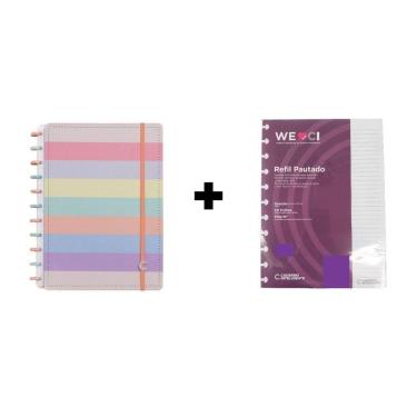 Imagem de Kit Caderno Inteligente Arco Ìris Pastel e Refil Pautado G