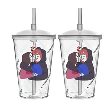 Imagem de KIT COPOS COM TAMPA E CANUDO 700 ML TWISTER NAMORADAS LGBT