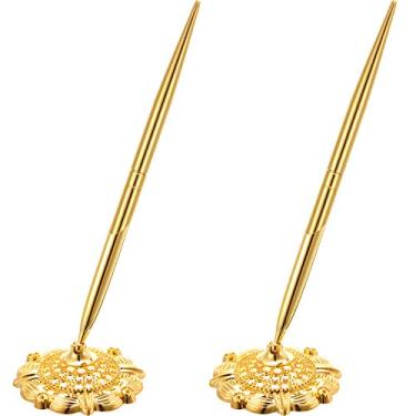 Imagem de Conjunto de 2 peças de canetas douradas com caneta redonda e caneta esferográfica dourada para noivas
