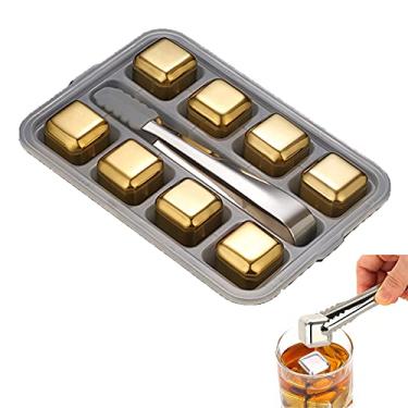 Imagem de HIOD Copos de gelo reutilizáveis com pedras de uísque douradas e refrigeradores de uísque balde de gelo champanhe refrigerador de cerveja aço inoxidável, 8 peças