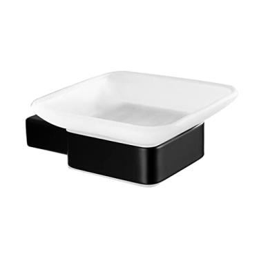 Imagem de Acessórios de banheiro quadrado preto copo prato suporte de papel toalha barra rack prateleira prateleira de armazenamento suporte de sabonete roupão gancho de aço inoxidável, suporte de sabonete