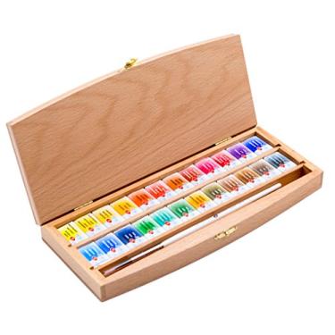 Imagem de Aquarela Profissional Nevskaya Palitra White Nights Pastilha 24 Cores 2,5ml Estojo Madeira