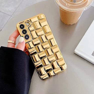 Imagem de Capa de telefone de luxo 3D chapeamento quadrados padrão tecido para Samsung S22 Ultra S21 Plus Glitter Soft Silicone Capa Traseira, Prata, Para S22 Ultra