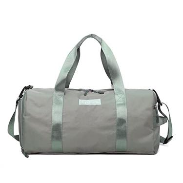 Imagem de Bestgift Bolsa de ginástica esportiva unissex bolsa de ioga bolsa de treinamento cilíndrico bolsa de viagem portátil de curta distância, Cinza claro