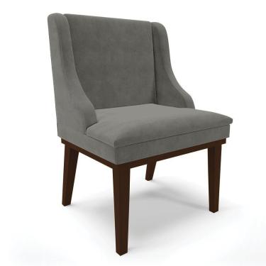 Imagem de Cadeira De Jantar Liz Suede Base Madeira Tabaco Grafite