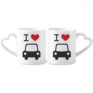 Imagem de I Love Red Heart Conjunto de canecas de porcelana para casal com estampa de carro e coração