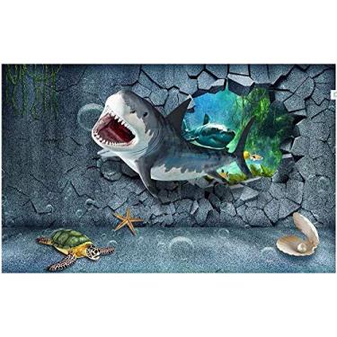 Imagem de Mural de fotos personalizado papel de parede 3D mundo subaquático tubarão parede fundo TV decoração de casa sala de estar papel de parede para paredes 3 D 400 cm (L)×280 cm (A)