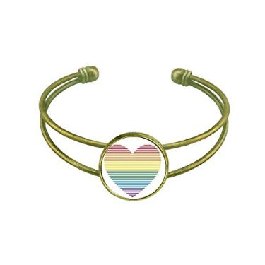 Imagem de Bracelete de arco-íris gay lésbica com coração LGBT pulseira retrô com punho aberto, Metal, Na