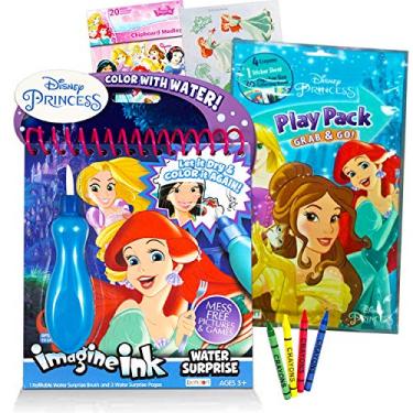 Imagem de Disney Princess Paint with Water Super Set para Meninas Crianças Pacote ~ Livro de luxo sem bagunça com pincel de surpresa de água, mini livro de colorir e adesivos (acessórios de festa de princesa da Disney)