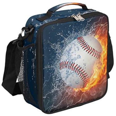 Imagem de Lancheira infantil Fire Baseball esportiva com isolamento térmico para meninas e meninos, bolsa de preparação de refeições congelável com alça de ombro à prova d'água para escola, escritório,
