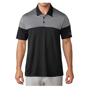 Imagem de Camisa polo masculina Adidas Golf com 3 listras e bloco de urze, Preto, Medium