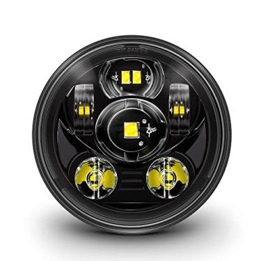 Imagem de TRUE MODS 14,6 cm (5 3/4) Farol de LED para Harley Davidson [acabamento preto] Farol de motocicleta de LED redondo para Dyna Street Bob Super Wide Glide Low Rider Night Rod Train Softail Sportster