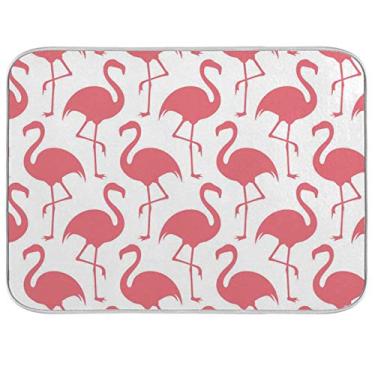 Imagem de Tapete de secagem de pratos para balcão de cozinha 45,72 x 40,64 cm Flamingo Tropical Rosa absorvente Escorredor de pratos Escorredor de pratos Tapetes