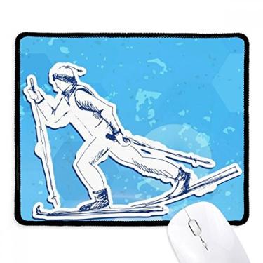 Imagem de Mousepad de ilustração para esportes de inverno snowboard azul e branco borda costurada tapete de borracha para jogos