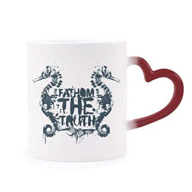 Imagem de Caneca verde hipocampo com estampa de vida marinha sensível ao calor Caneca vermelha que muda de cor