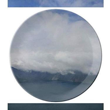 Imagem de Prato decorativo de porcelana Salver de céu azul e nuvens brancas Prato de jantar