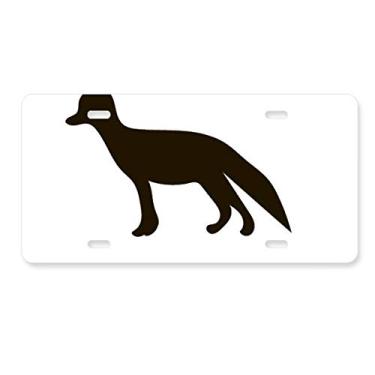 Imagem de DIYthinker Placa de licença preta de raposa fofa com desenho de animal de aço inoxidável para decoração de automóvel