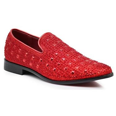 Imagem de Sapato social masculino SPK11 vintage com strass e mocassins, sem cadarço, clássico, smoking, Vermelho, 9