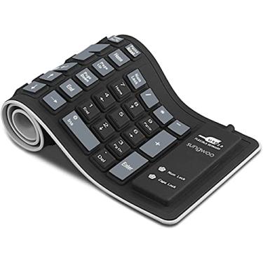 Imagem de sungwoo Teclado dobrável de silicone com fio USB à prova d'água para PC, notebook, laptop (preto + cinza)