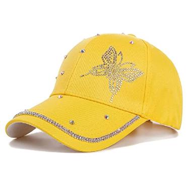 Imagem de Boné Nova moda feminina chapéu borboleta estrela diamante boné de beisebol feminino ao ar livre ajustável streetwear boné (Amarelo)