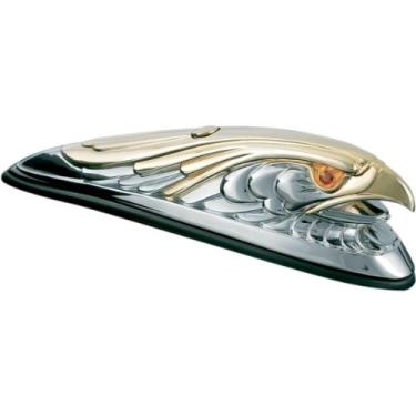 Imagem de Kuryakyn Acessório de realce de motocicleta 9026: Ornamento frontal de águia com olhos iluminados, ajuste universal para aplicações de 12 V, cromado