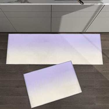Imagem de Conjunto de 2 tapetes de cozinha design ombré romântico roxo bege para tapetes acolchoados no chão e tapetes antiderrapantes absorventes corredor confortável tapete de pé