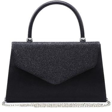 Imagem de Dasein Bolsa feminina para noite de festa, bolsas de casamento, coquetéis, bailes, com brilho fosco, Preto, Medium