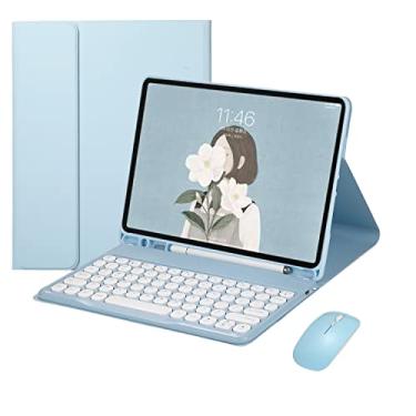 Imagem de Capa teclado Samsung Galaxy Tab S6 Lite 10.4" 2024/2022/2020, Capa teclado Retro com teclas redondas e mouse Teclado colorido bonito Teclado sensível ao removível Capa -azul
