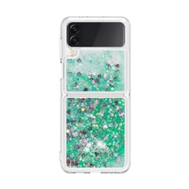 Imagem de Para Samsung Z Flip 4 flip 5 Capa luxuosa com glitter areia movediça para Samsung Galaxy Z Flip5 Zflip 3 4 5 Capa gradiente Bling à prova de choque, verde, para Samsung Z Flip 3