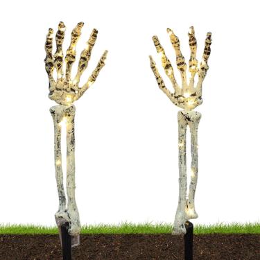Imagem de 4 Pcs Ilumine esqueleto Halloween,Estacas braços esqueleto iluminadas com 40 luzes LED - Estacas jardim armas esqueleto operadas por bateria, decoração Fovolat