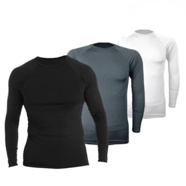 Imagem de 3 Unidades Camiseta Térmica Segunda Pele Proteção Solar UV50+ Unissex fitness Snugg (P, Preto-Cinza-Branco)