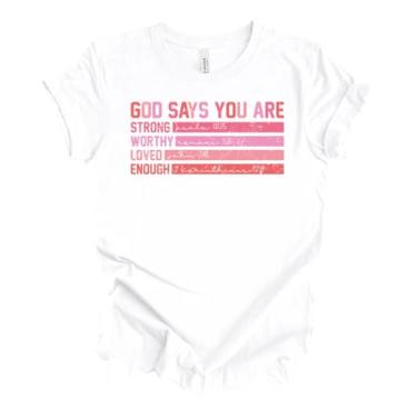 Imagem de Camiseta unissex com estampa Christian Valentine God Says You are Faith Bible Verse, Branco, M