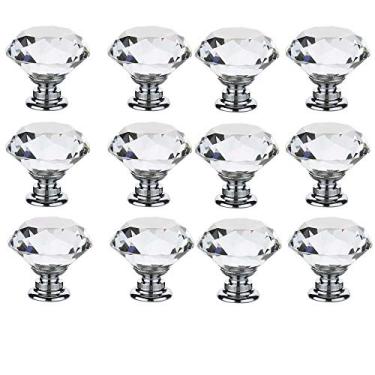 Imagem de 12 peças 30 mm de vidro cristal rosa em forma de diamante puxador de gaveta de armário para armário, armários de cozinha e banheiro, caixa, estante, venezianas, etc. (incolor)