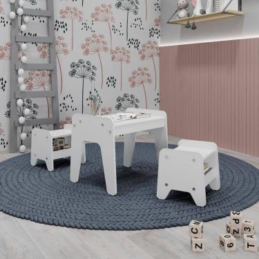 Imagem de Conjunto Infantil 3 Peças 1 Mesa com 2 Banquinhos Branco