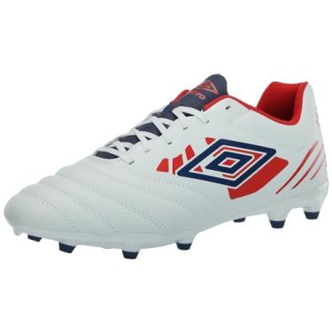 Imagem de Umbro Chuteira de futebol masculina Tocco 4 League Fg, Branco/Azul/Vermelho, 38
