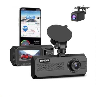 Imagem de XRC TECH Câmera de painel de 3 canais para carros, DVR de carro de três vias frontal interna traseira, 4K + 1080P, WDR, GPS externo WiFi, luz LED infravermelha oculta, visão noturna infravermelha,